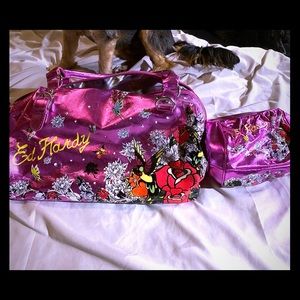 Like New Ed Hardy purse and matching makeup tote